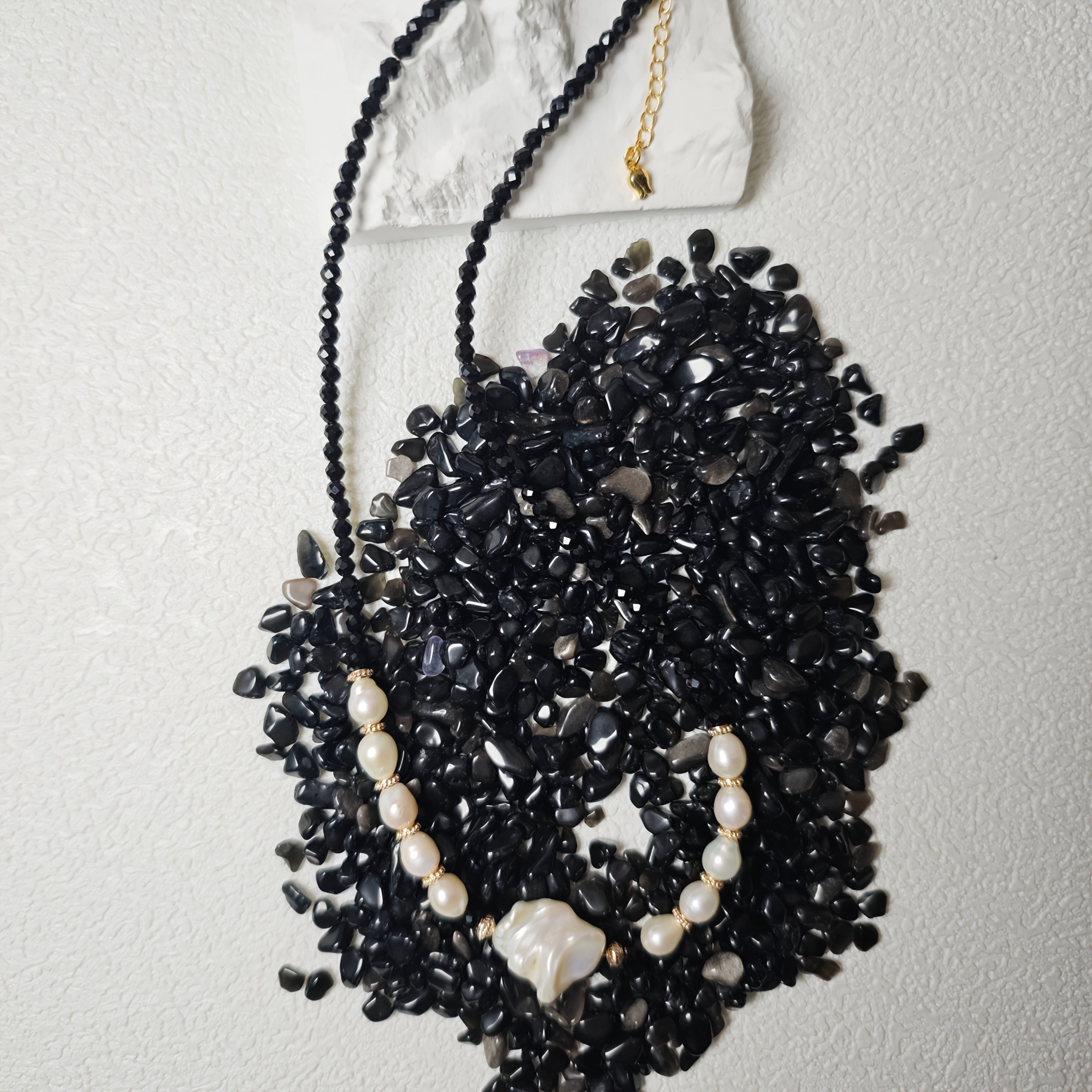 Vintage Boho Freshwater Pearl Necklace with Baroque Pearl Tip and Crystal Details