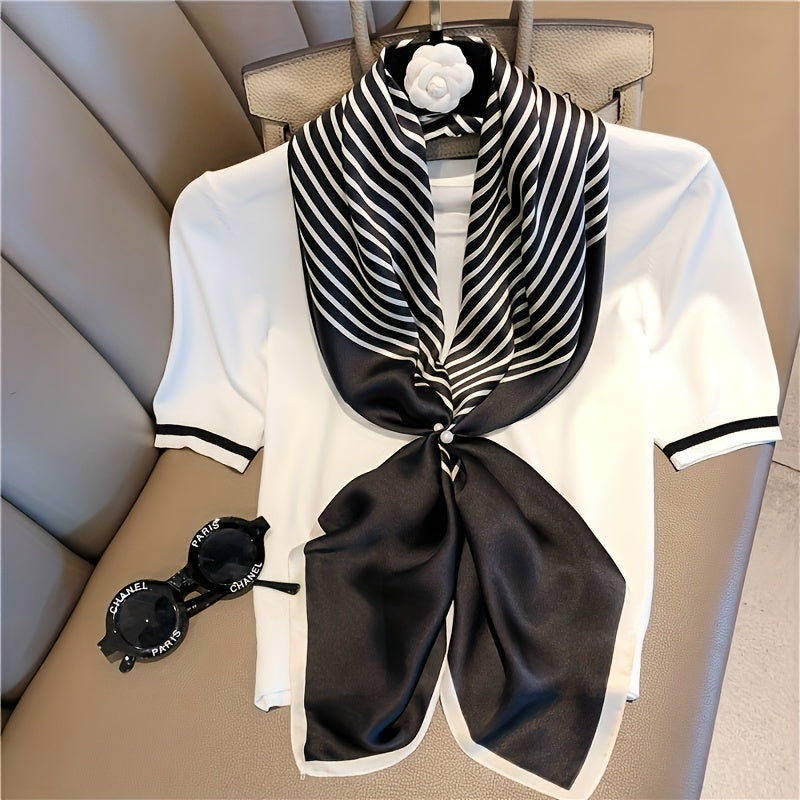 Black and White Satin Shawl Scarf Wrap for Women 89.92cm Multifunctional Head Wrap Bandana