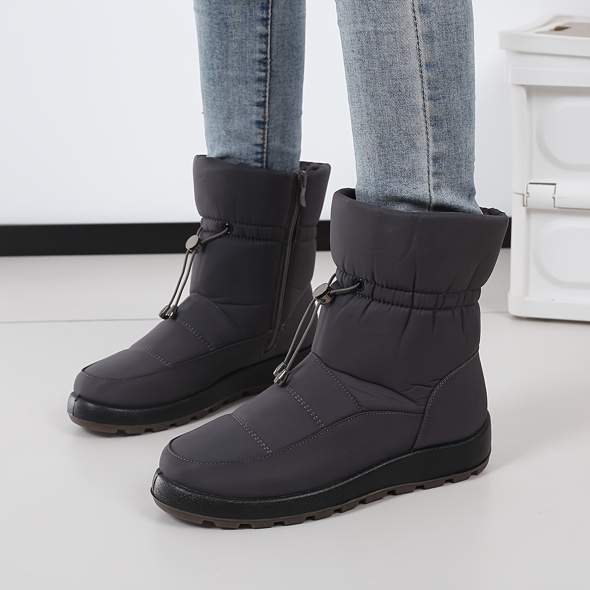 Women's Winter Ankle Boots with Slip-Resistant Sole, Zipper, Round Toe