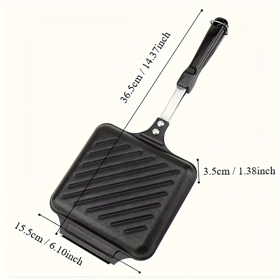 Cast Iron Double-Sided Sandwich Press Non-Stick Griddle for Breakfast Waffles and Sandwiches