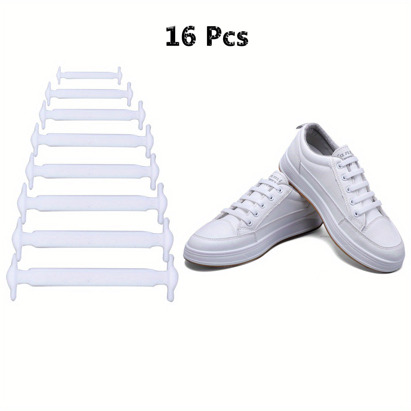 16pcs Unisex Flat Elastic Shoelaces Casual Sneakers Easy Adjustable