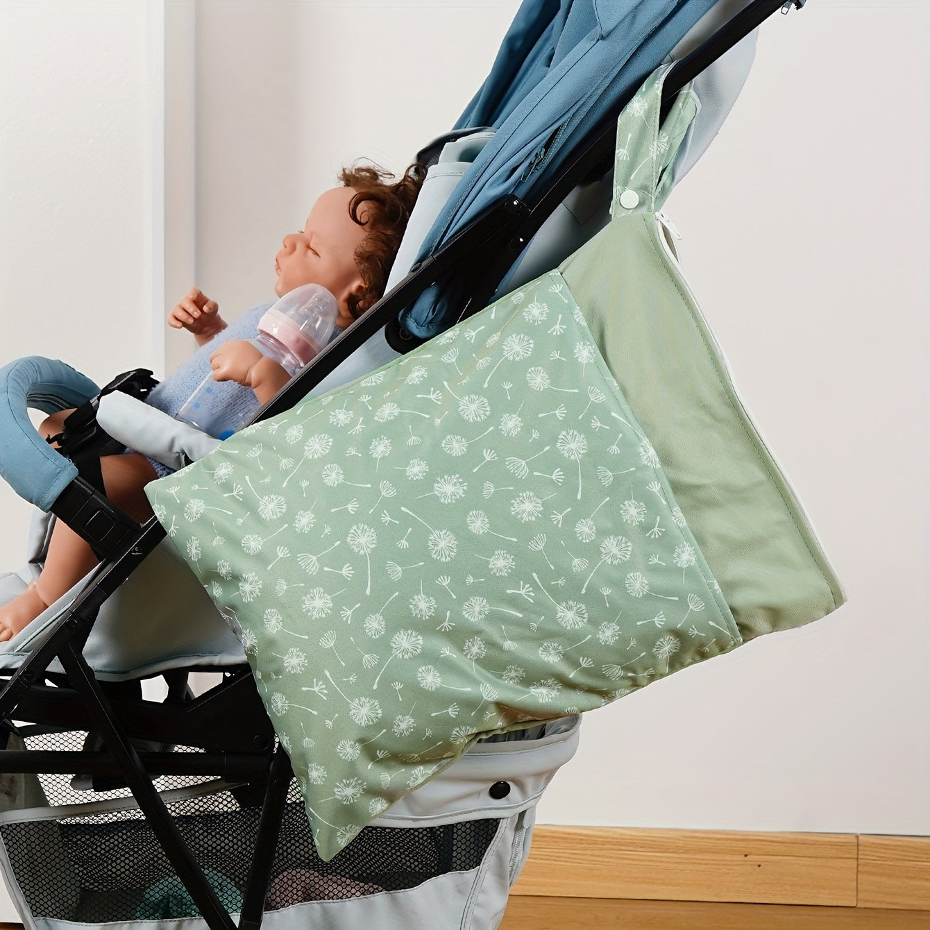 Bolso impermeable para pañales con dos cremalleras 30x40cm Bolsa de almacenamiento húmedo y seco para pañales de tela