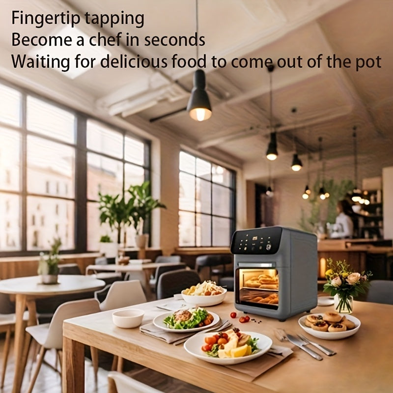 Katta hajmli ko'p funktsiyali uy oshxona airfryeri, kam yog' va yog'li, issiq havo aylanishi, aqlli tegish nazorati, o'chirish xavfsizlik funksiyasi, katta ko'rish oynasi, ikki qatlamli issiqlikka chidamli.