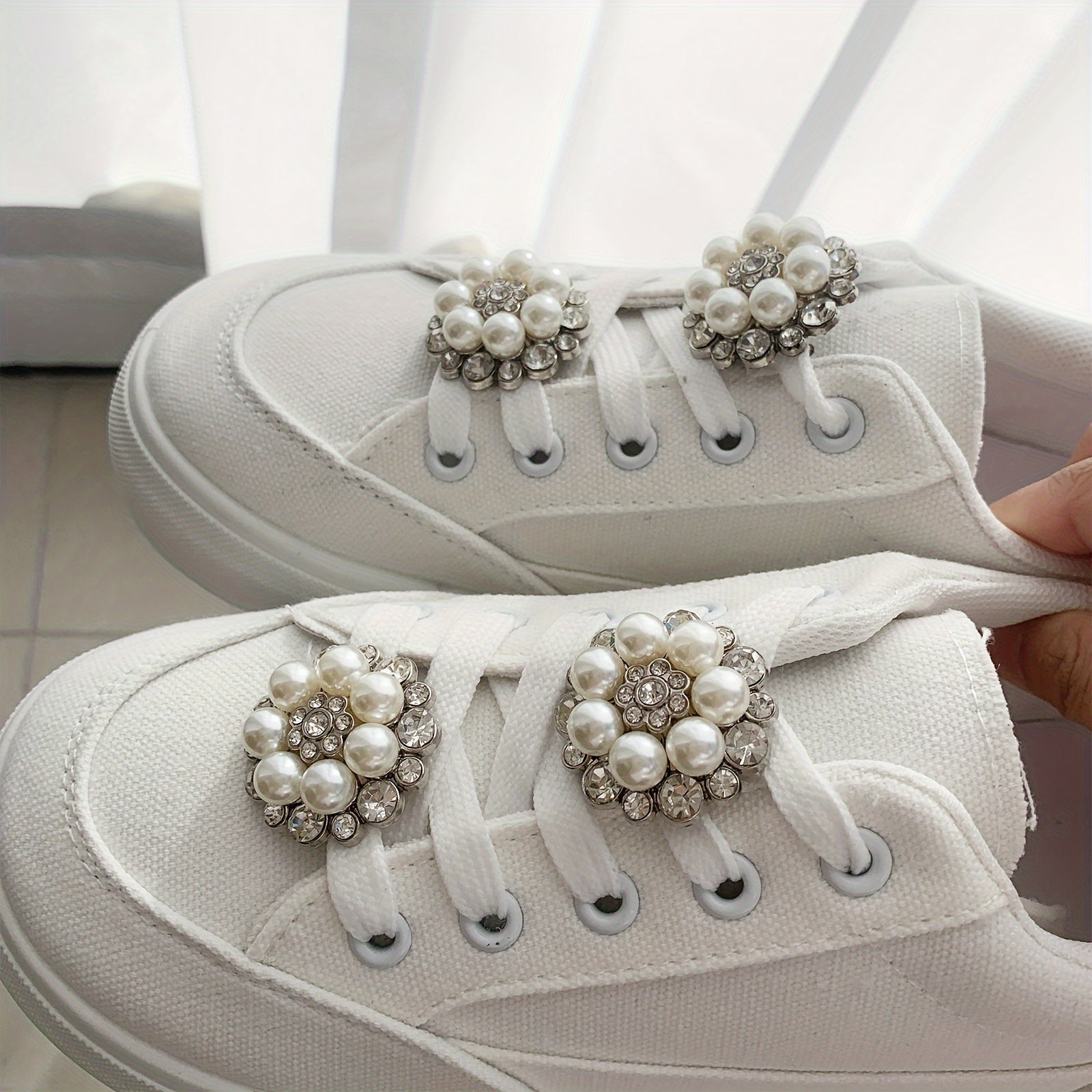 Unisex Pearl Rhinestone Shoe Charms Set for Sneakers and Boots