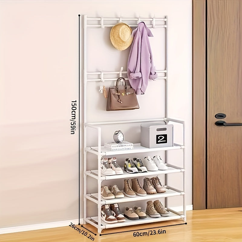 Black and White Shoe and Hat Rack with Dustproof Cover 8 Hooks for Entryway Living Room Bedroom