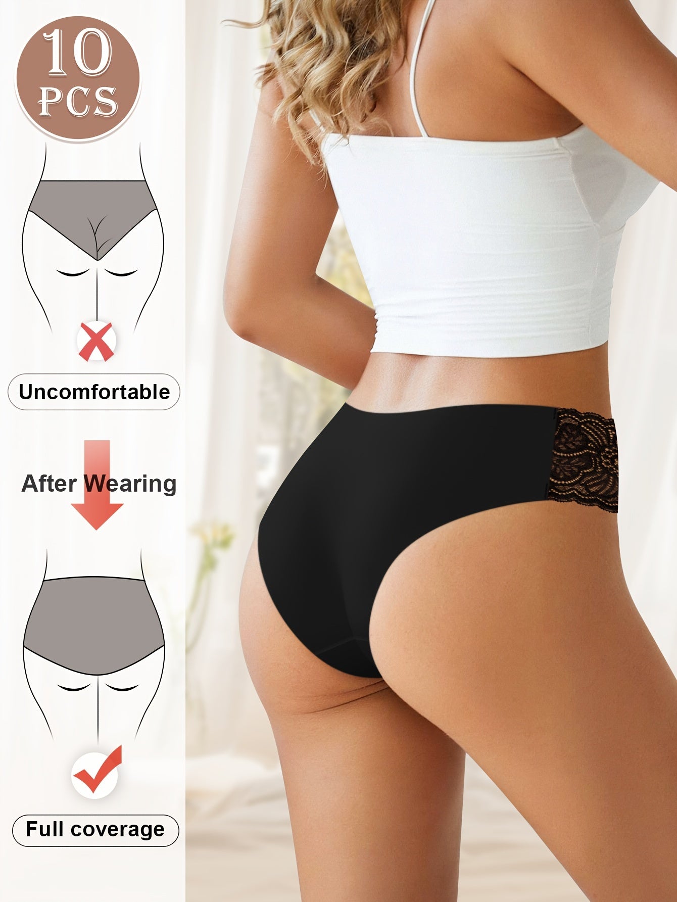 Women's Low-Rise Lace Panties 10 Pack Breathable Nylon Blend Floral Lace Assorted Colors