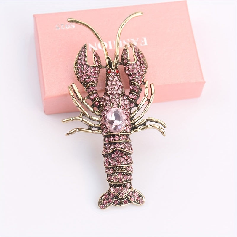 Vintage-Inspired Lobster Brooch Pin Rhinestone Embellished Statement Jewelry for Men Women
