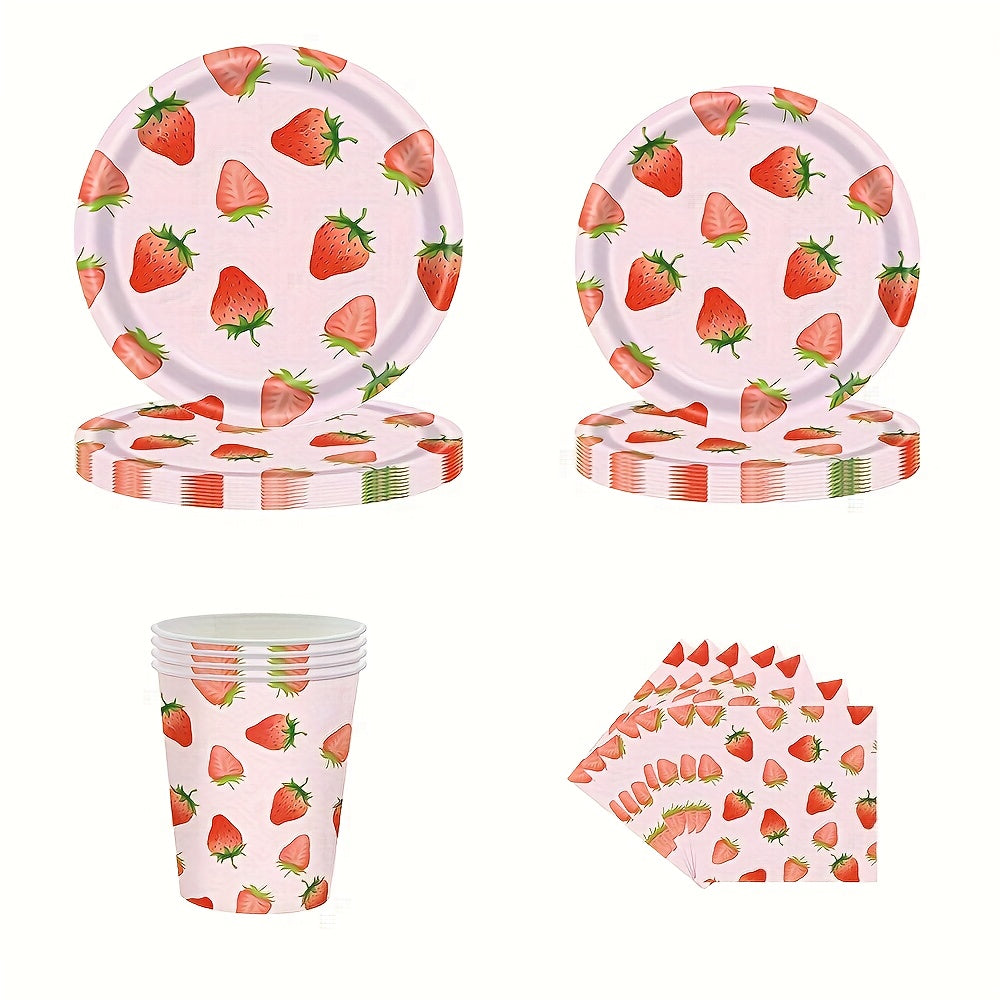 10-Piece Strawberry Party Supplies Set Paper Plates Cups Napkins for Birthdays Summer Celebrations