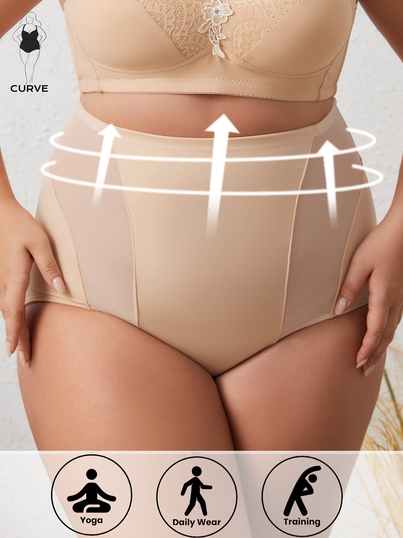 Women's High-Waist Shaping Briefs Plus Size Tummy Control Breathable Mesh