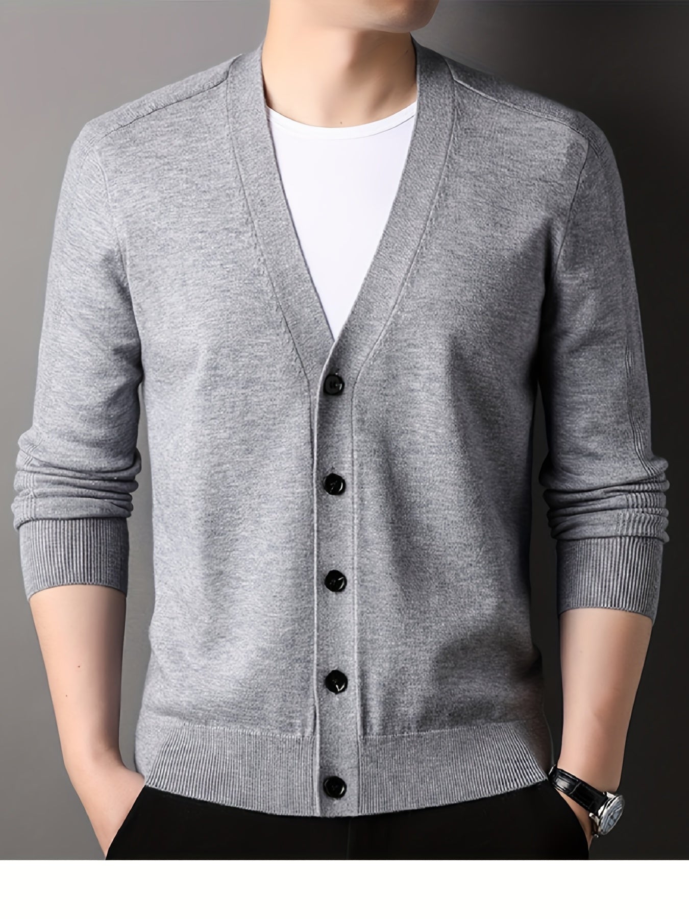 Men's Plus Size V-Neck Cardigan Viscose Blend Long Sleeve Rib Knit Semiformal Spring Fall