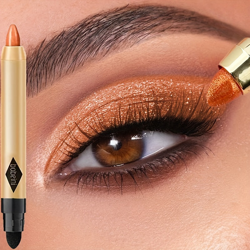 Women Dual-Ended Highlighter and Contour Eyeshadow Pencil Brown Red Gold