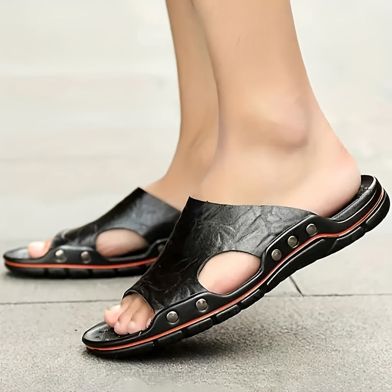 Men's Microfiber Synthetic Leather Slide Sandals Casual Indoor Outdoor Solid Color