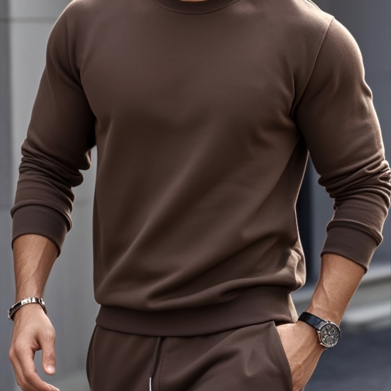 Men's Casual Knitwear Set Long Sleeve Crew Neck Top and Pants Solid Color Fall Winter Machine Washable
