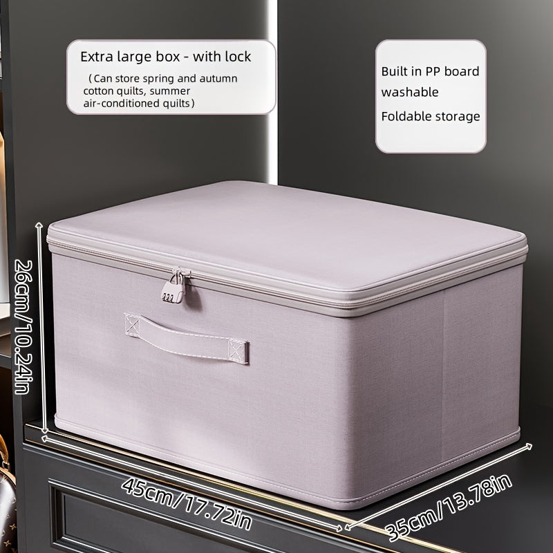 Large Lavender Fabric Storage Box with Lock for Clothes Quilts Documents Under-Bed