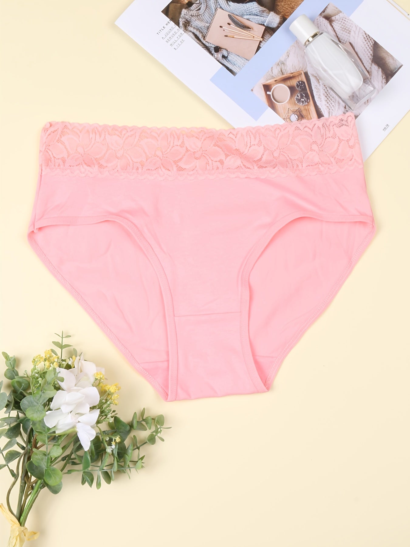 Women’s Lace Bikini Hipster Panties Pack of 6 Cotton Mid Rise Briefs Solid Color