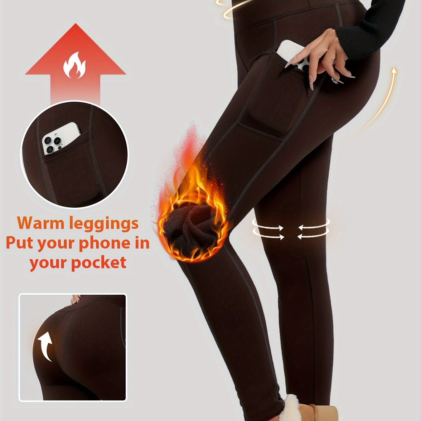 Leggings de terciopelo para otoño e invierno para deporte, casual, ajustado, con bolsillos