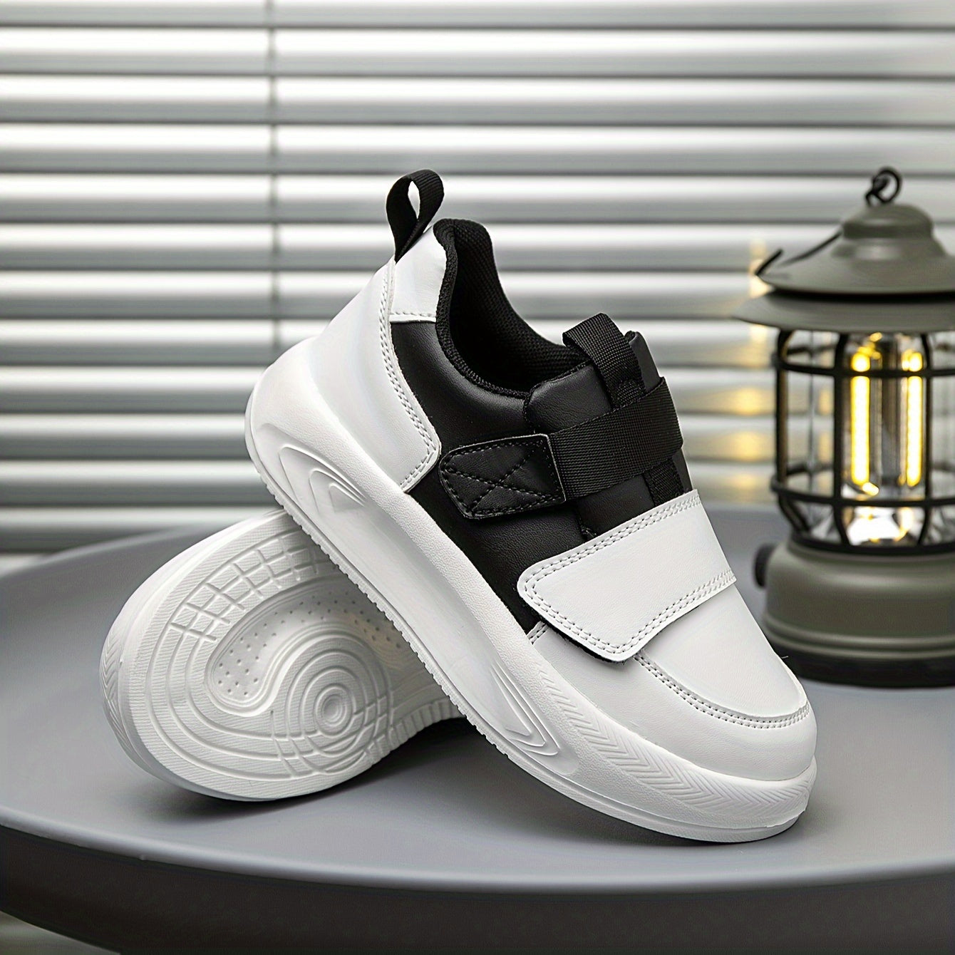 Kids' Color-Block Sneakers with Double Hook and Loop Closure for Boys and Girls White Green Yellow Low-Top Casual Athletic