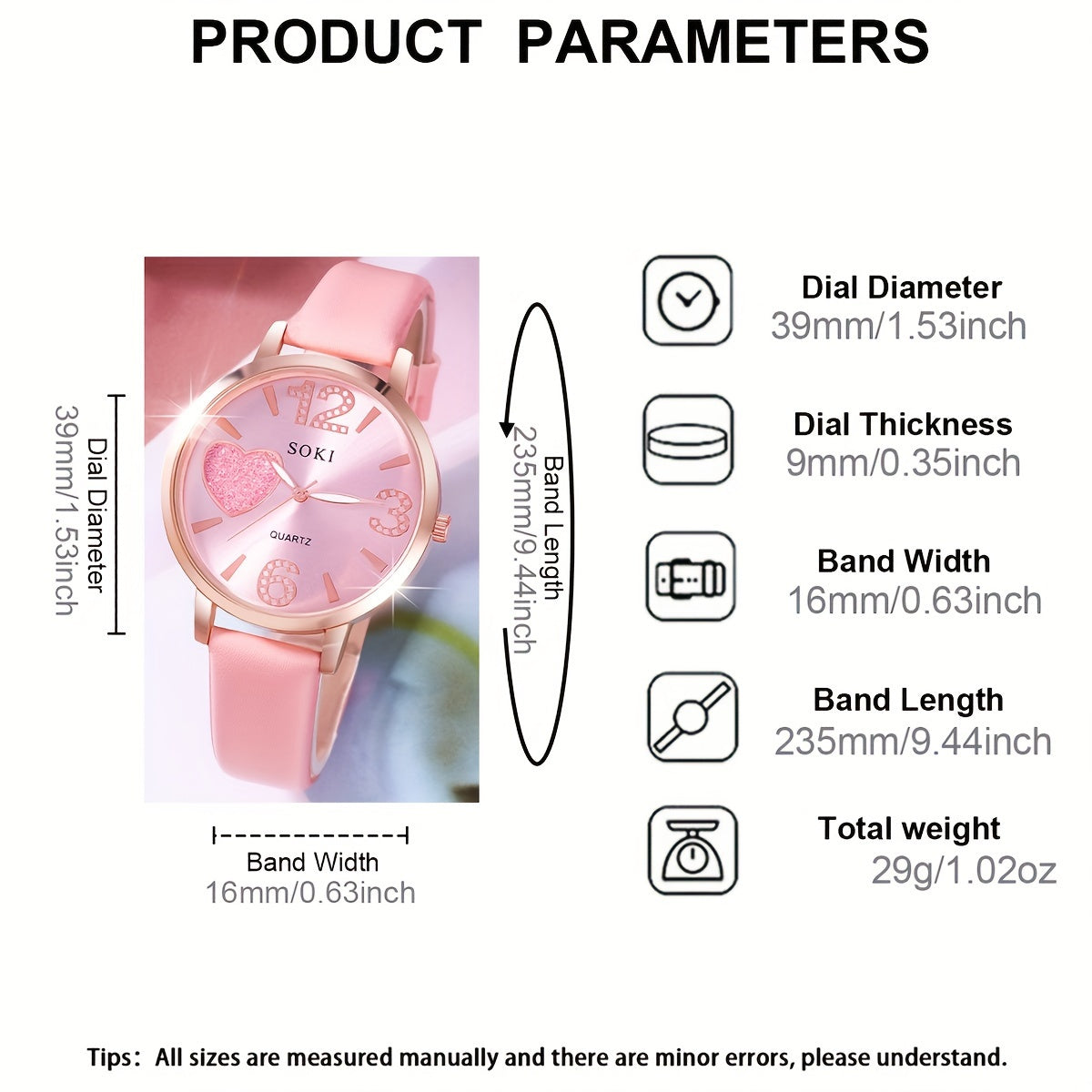 Ladies Fashion Digital Quartz Faux Leather Round Wrist Watch with Heart Jewelry Set