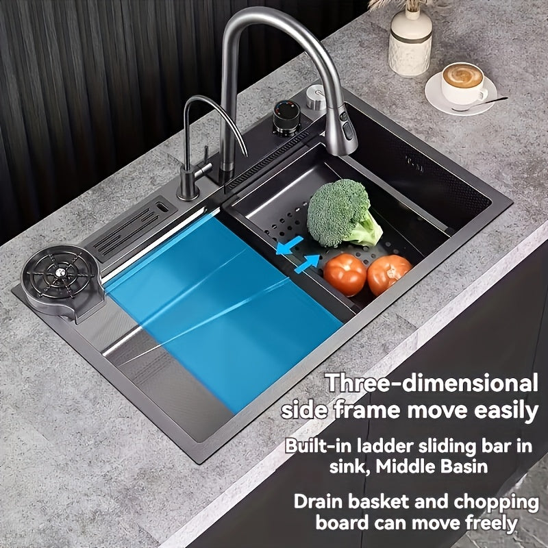 Glam Stainless Steel Kitchen Sink with Integrated Faucet No-Rim Drop-In Right Drain