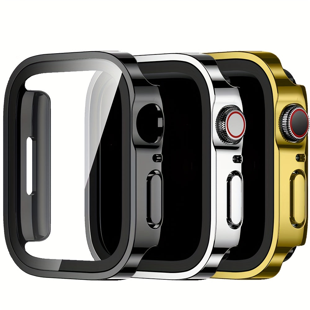 3-Piece Full Coverage PC Protective Case Set for Apple Watch with Built-in Glass Screen Protector 40mm-49mm