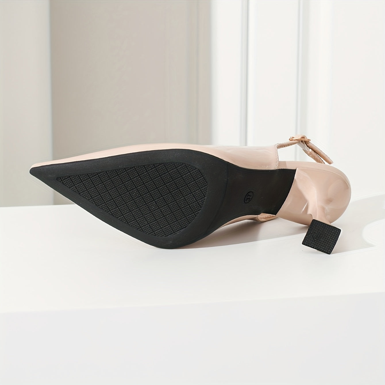 Women's Light Pink Pointed Toe Stiletto High Heels All-Season Leather Style