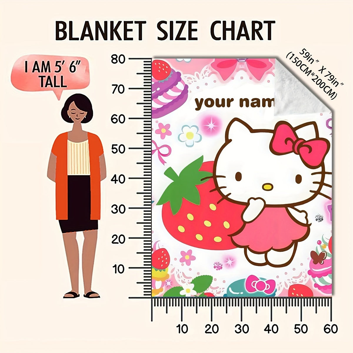 Cartoon Hello Kitty Custom Flannel Blanket Cozy Soft Warm Gift for Fans