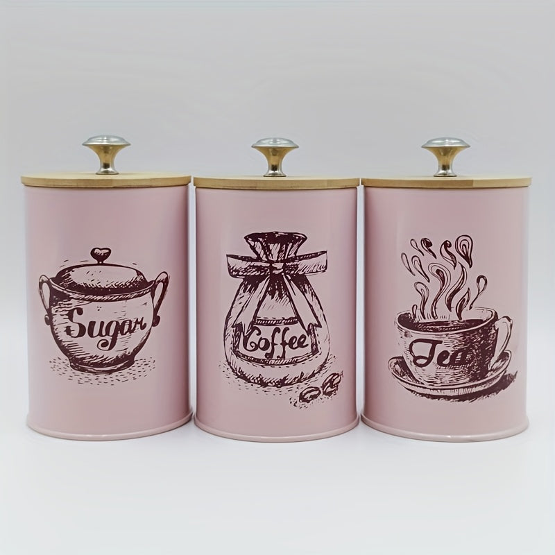 Set of 3 Round Bamboo Lid Storage Containers Reusable Multipurpose Kitchen Organizer