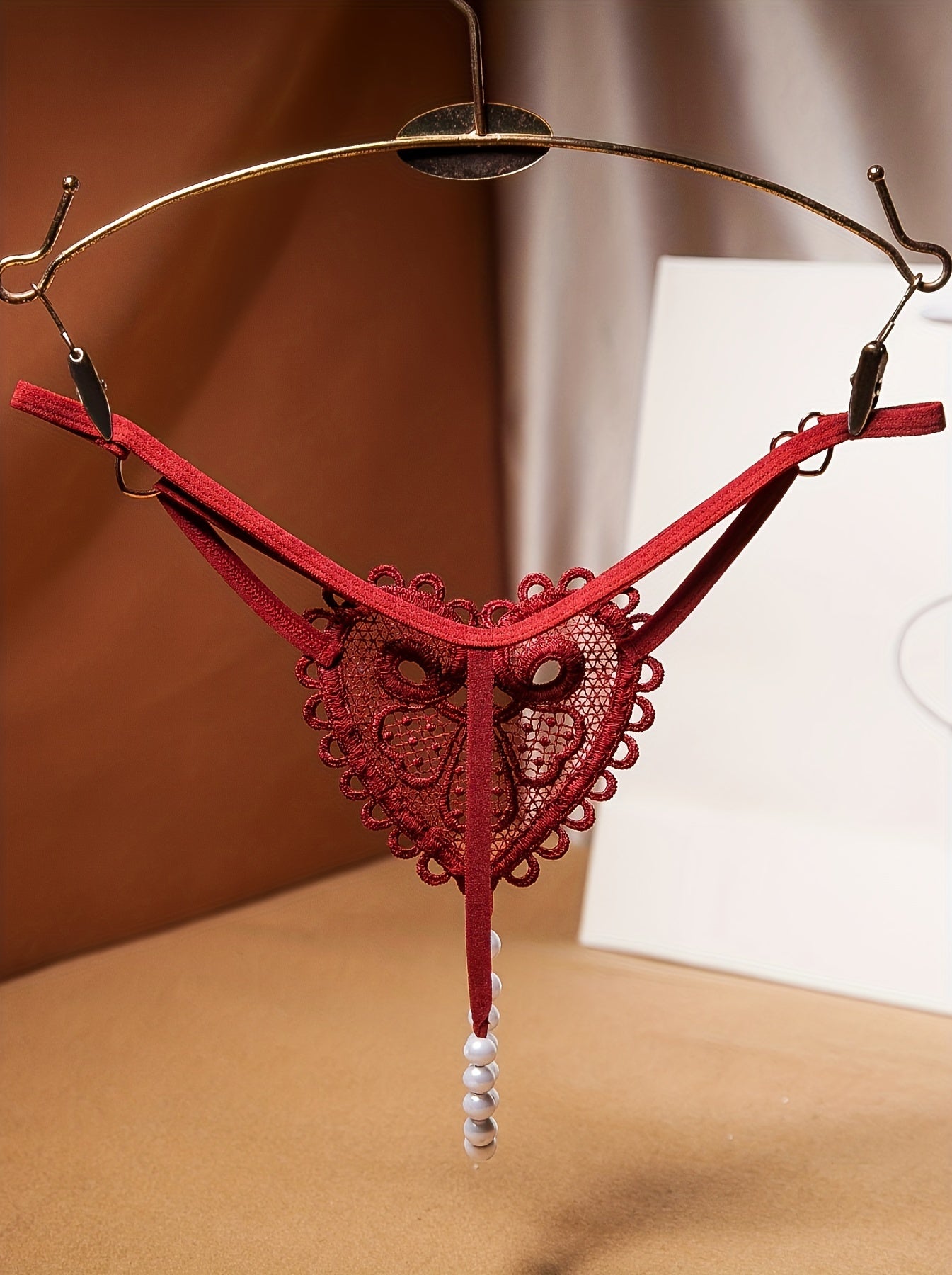 7-Pack Women's Lace Thong Panties with Embroidered Pearl Beads Floral Pattern