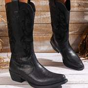 Women's Western Cowboy Boots Mid-Calf Square Toe Casual Rubber Sole
