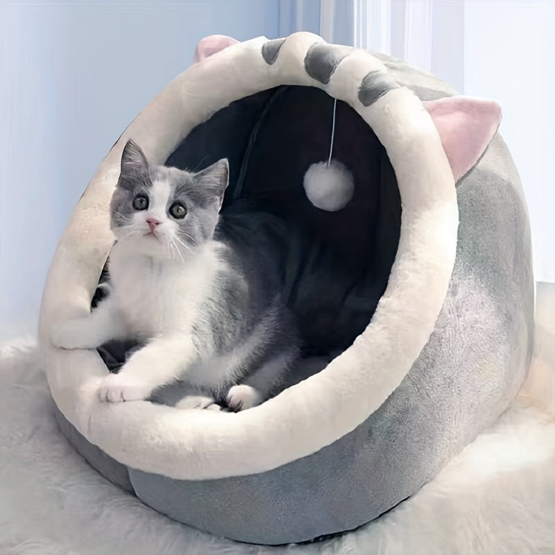 Frog-Shaped Cat Bed Cozy Memory Foam Non-Skid Polyester for Cats
