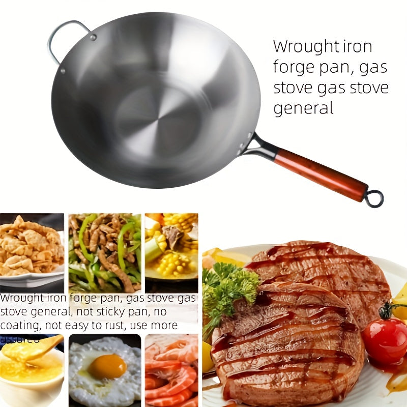 Cast Iron Wok 32cm Non-Stick Rust-Proof Suitable for All Stovetops