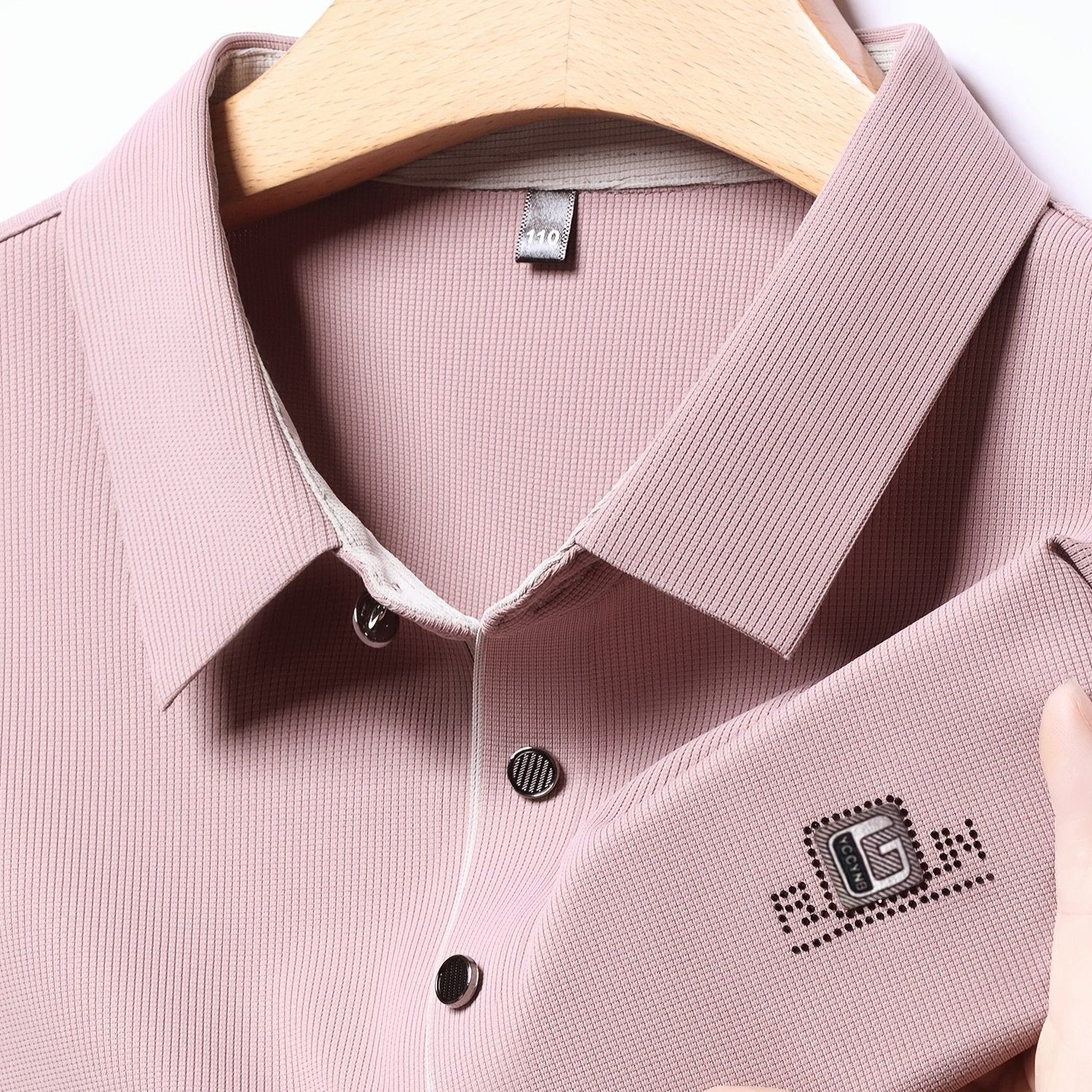 Camisa polo de golf para hombre con cuello de letras y poliéster spandex sólido