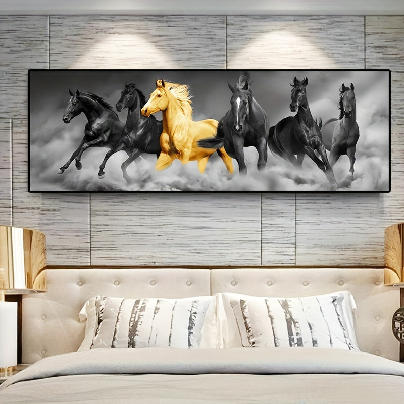 Golden Six Running Horses Canvas Wall Art for Animal Lovers and Home Decor