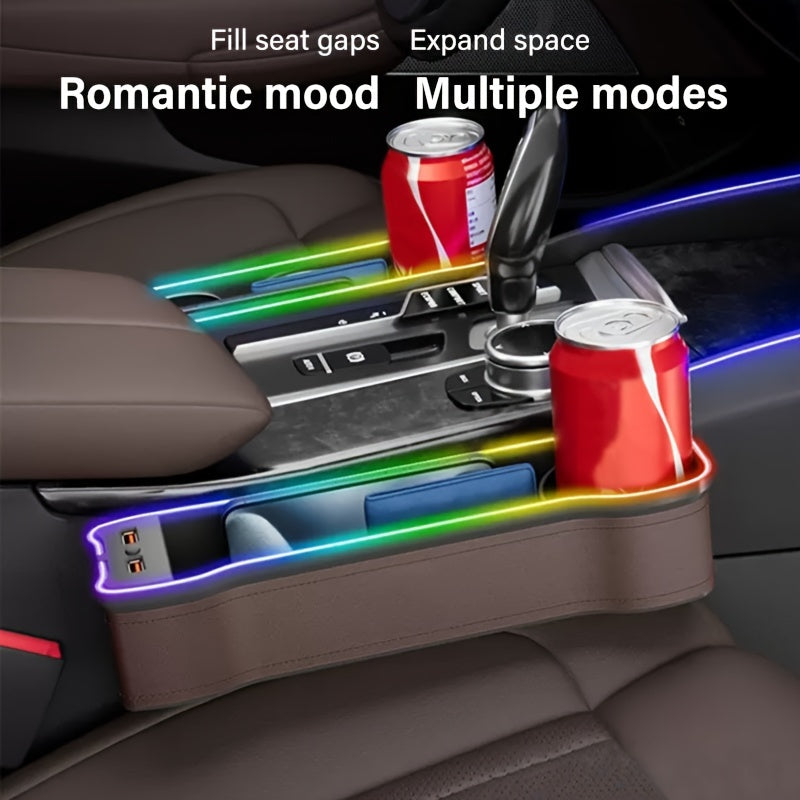 Car Interior Storage Box Voice-Activated Atmosphere Light Organizer Cup Holder