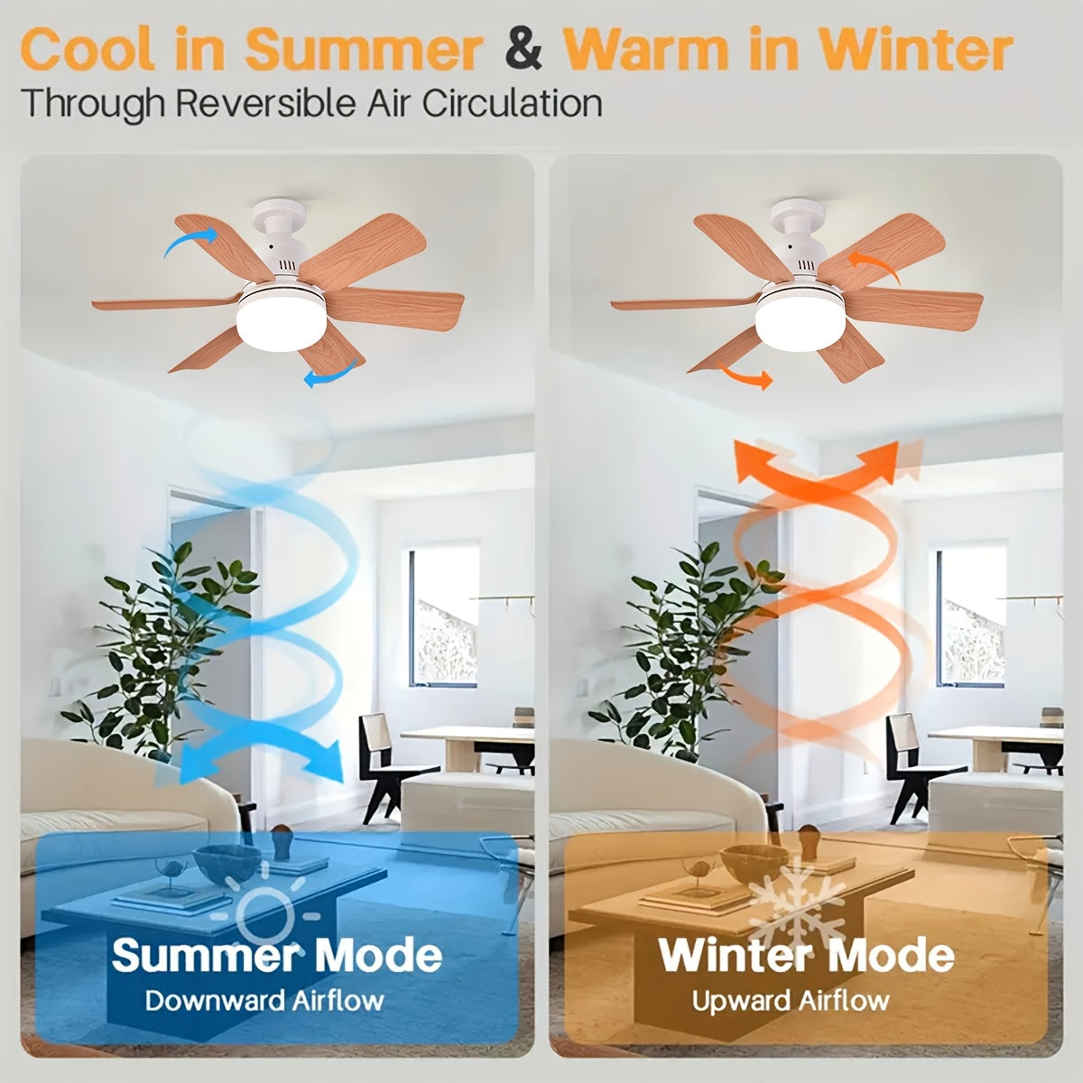 Wood Grain Ceiling Fan with LED Light Remote Control 3-Speed Dimmable Easy Install