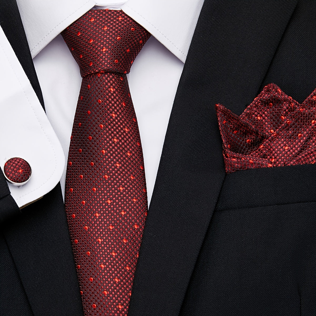 Men's Tie Pocket Square Cufflink Set for Weddings Holidays Gifting