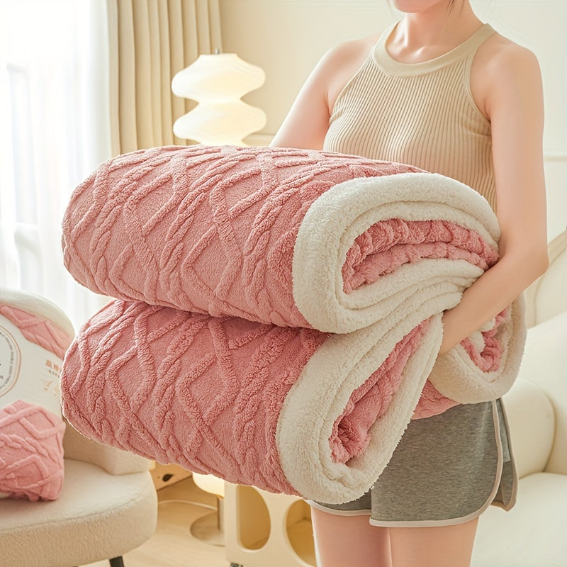 Двухслойное флисовое одеяло из тафеты с геометрическим узором, всесезонное, вязаное покрывало для кровати