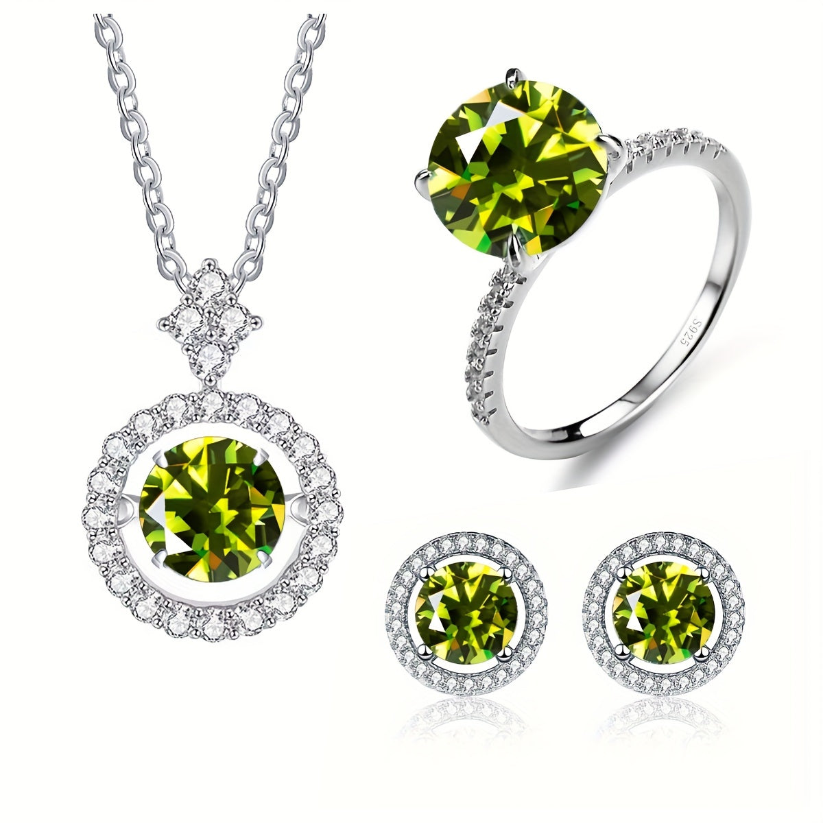 Set of 4 Moissanite Earrings 1ct Each Sterling Silver with Ring and Necklace in Multiple Colors