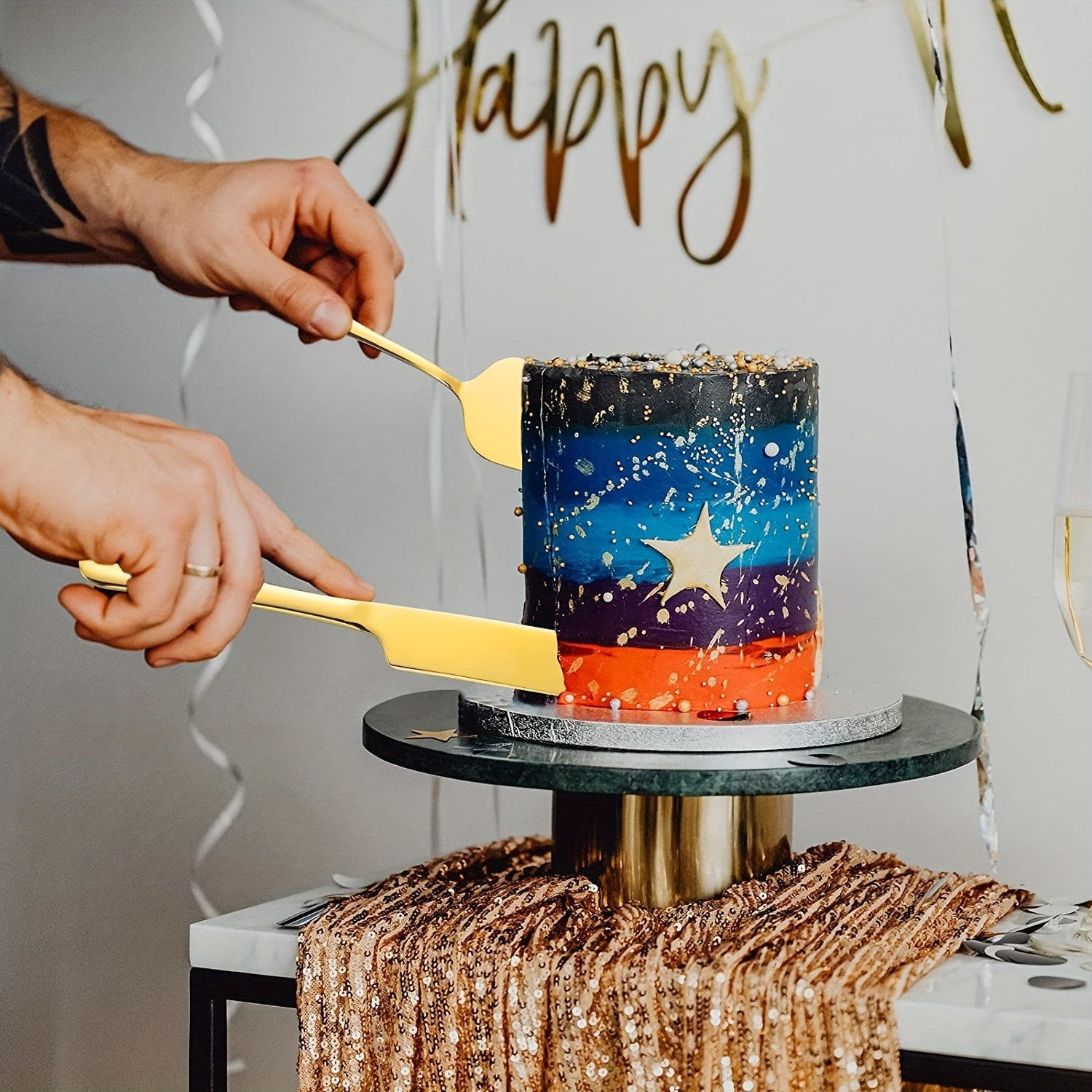 Stainless Steel Cake Serving Set 2-Piece for Birthdays Weddings Parties