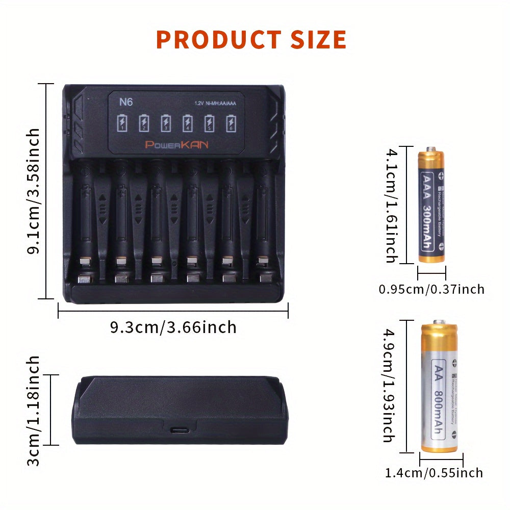 Rechargeable NiMH AA AAA Battery Set with Fast Charger and USB Indicator