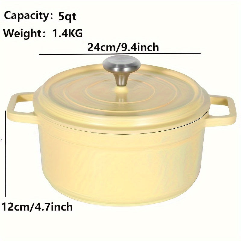 Enamel Dutch Oven 5 Qt Non-Stick Aluminum Casserole Stew Pot Kitchen Cookware