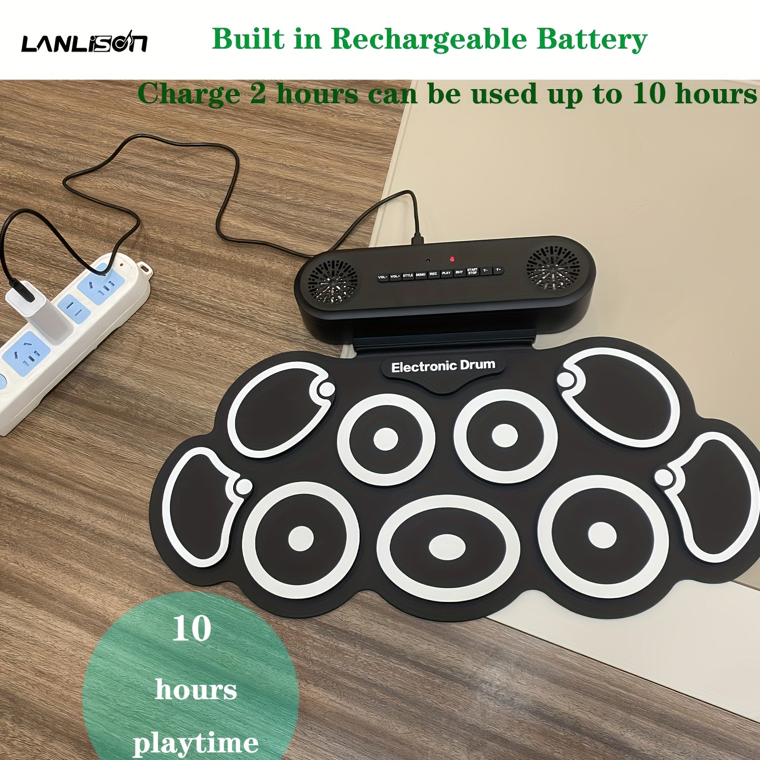 Roll-up Electronic Drum Set with 9 Practice Pads Built-in Speakers and 10-Hour Playtime