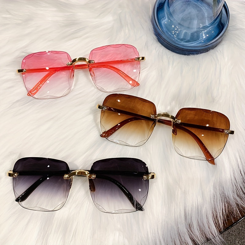 Square Rimless Fashion Sunglasses for Women and Men with Gradient Sun Shades