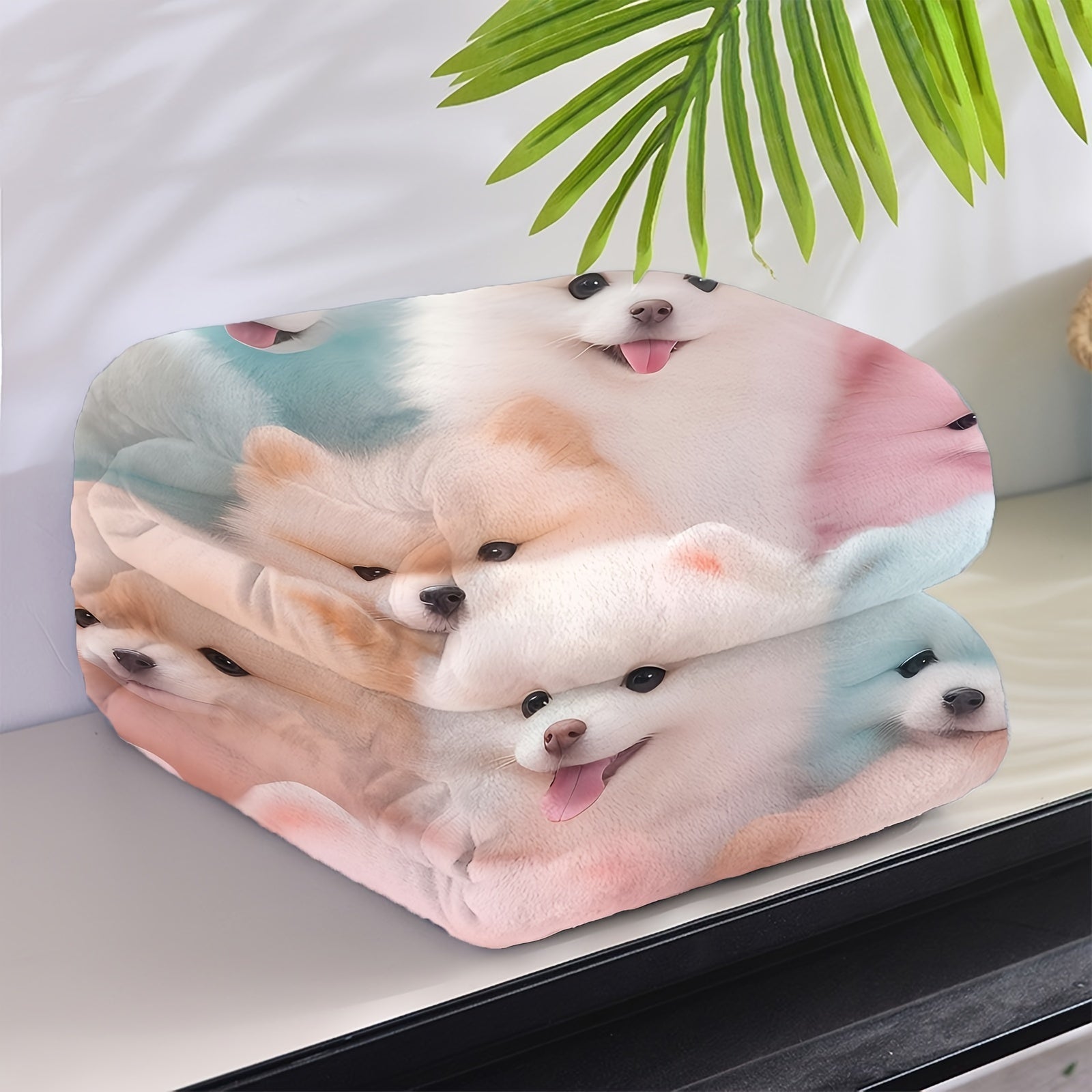 All-Season Flannel Throw Blanket with Pomeranian Dog Pattern Soft Warm Versatile for Sofa Bed Car Office Travel
