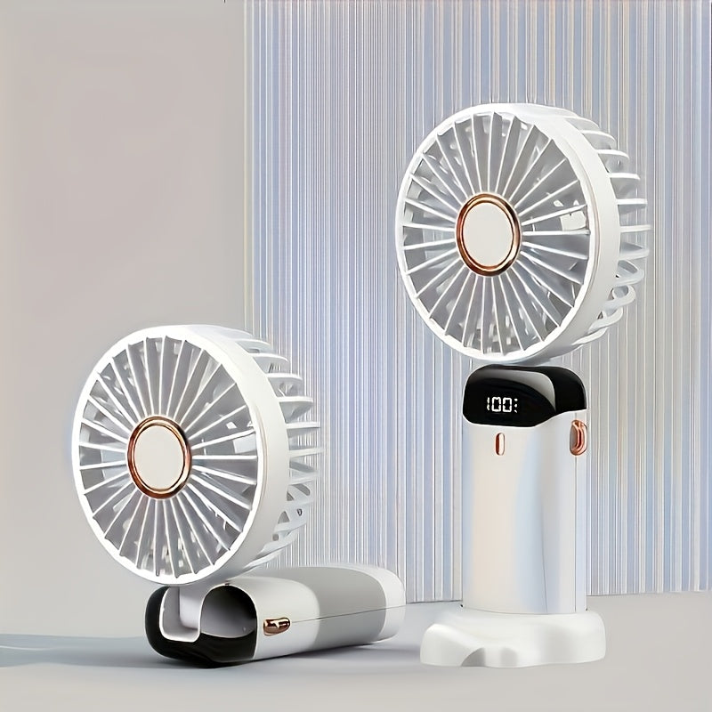 Portable Mini Fan with LED Display USB Rechargeable 5-Speed Quiet Foldable Outdoor Cooler Aromatherapy Power Bank