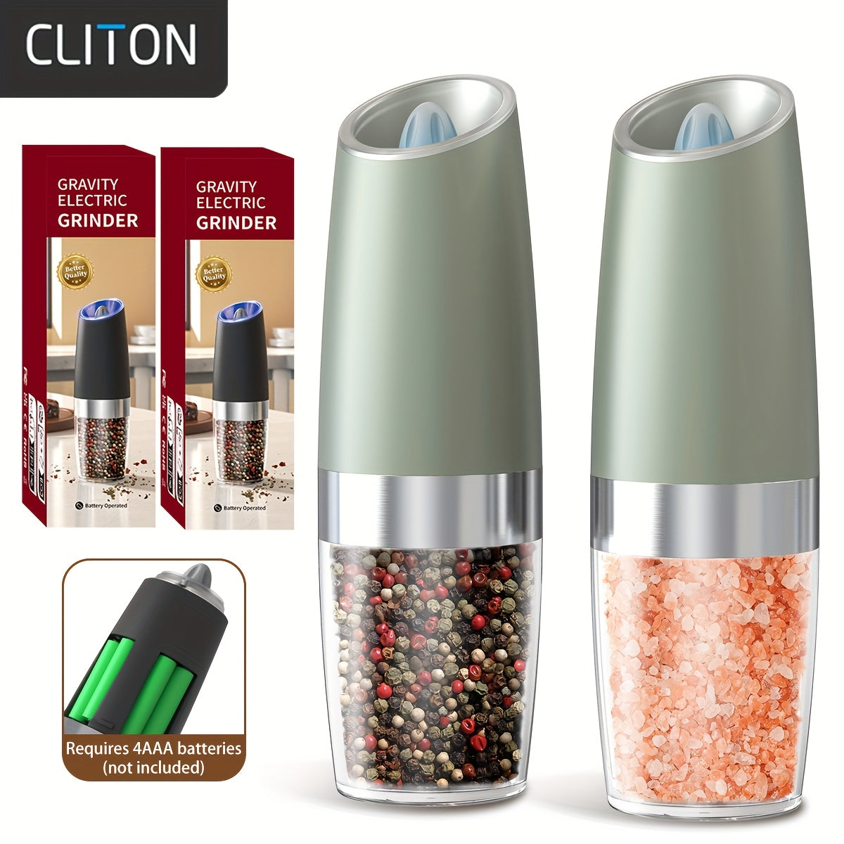 LED chirog'i bilan elektr tuz va murch maydalagich Avtomatik murch maydalagich