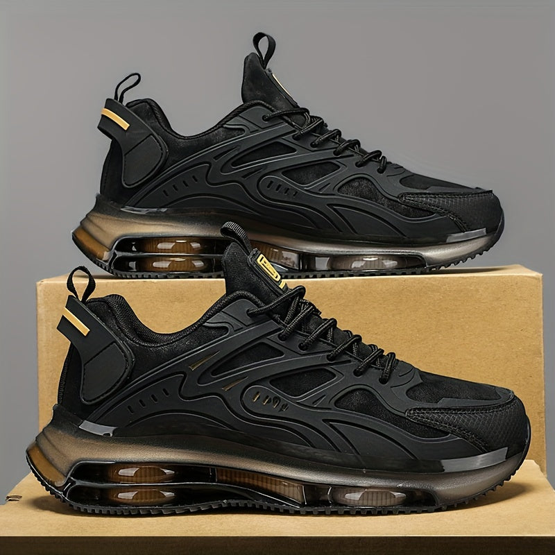 Men's Road Running Shoes Black and Gold Breathable Mesh Rubber Sole Casual Athletic