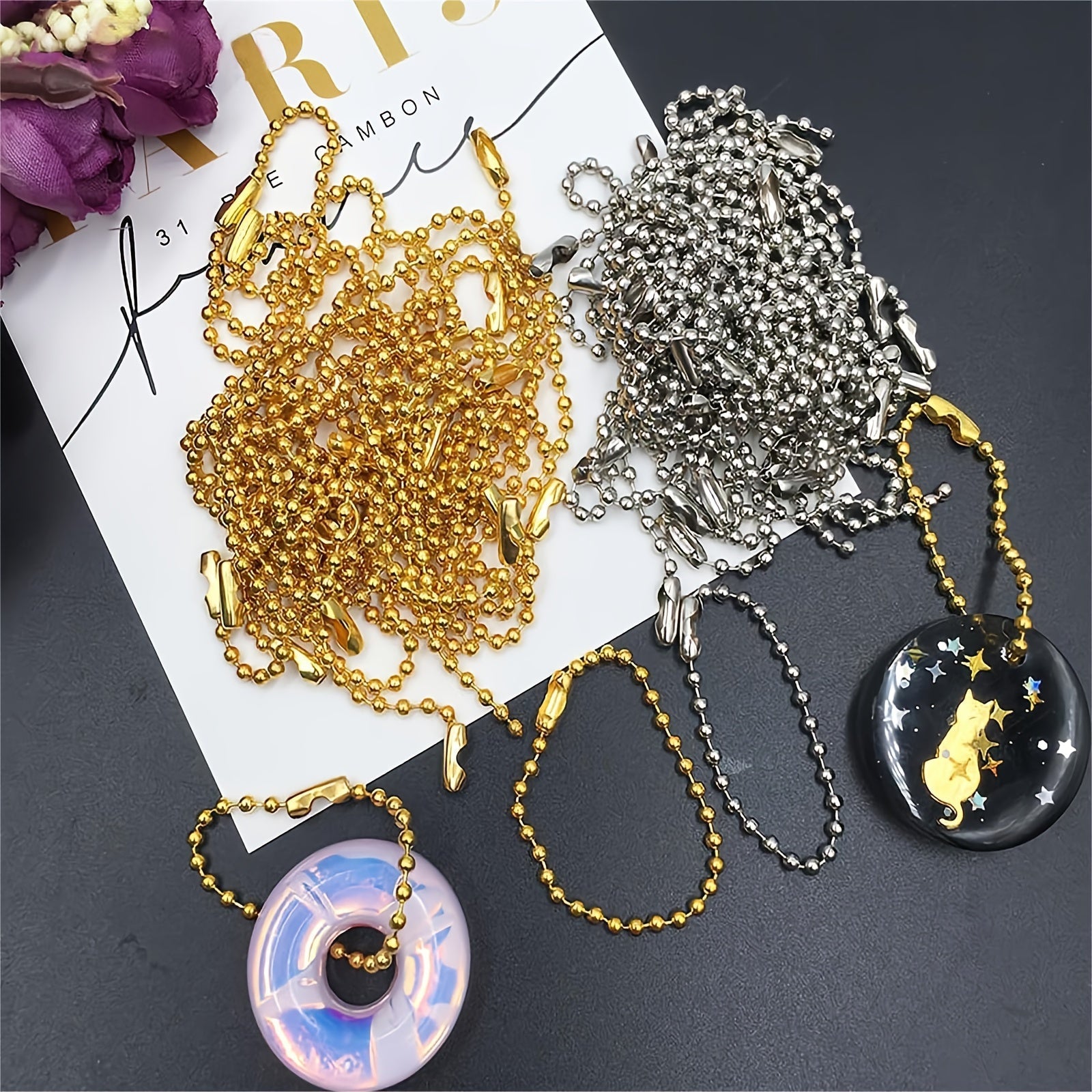 Set of 50 Gold and Silver 12cm Ball Chains for Jewelry Making