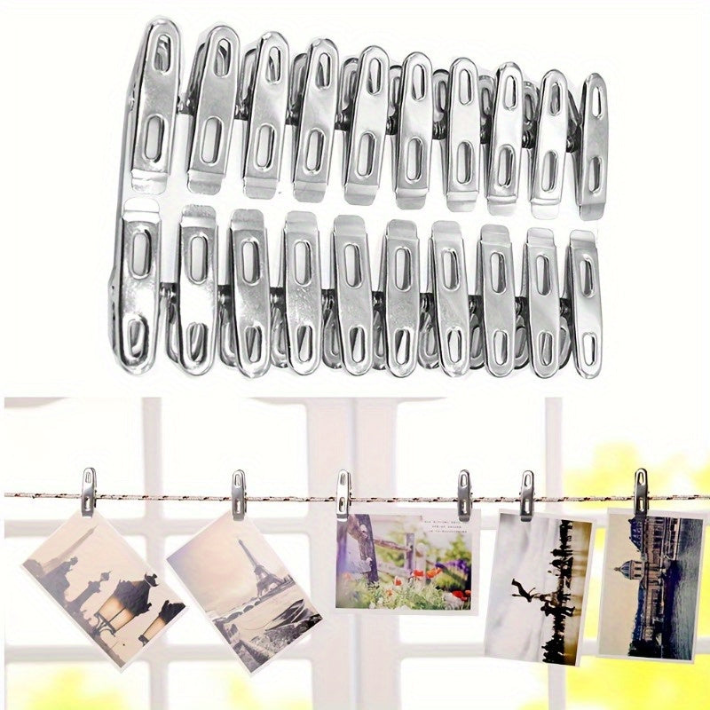 Set of 20 Stainless Steel Clothespins for Hanging Clothes Sealing Food and Holding Photos