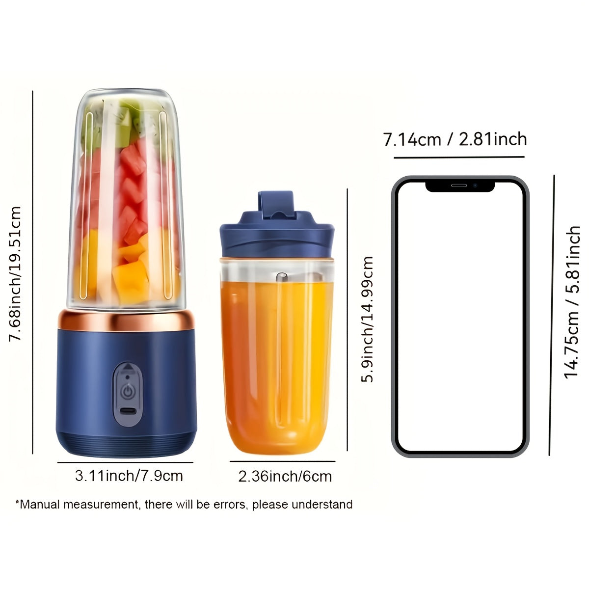Portable Blender and Juicer Set with Dual Cups, Rechargeable, Lightweight, for Travel and Camping